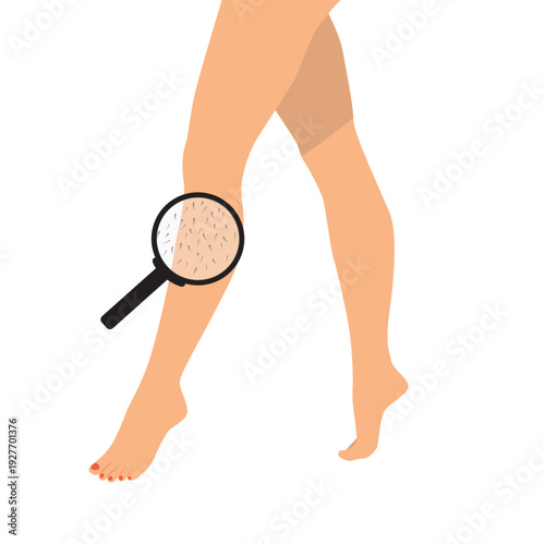 Legs of woman and hair seen through magnifying glass