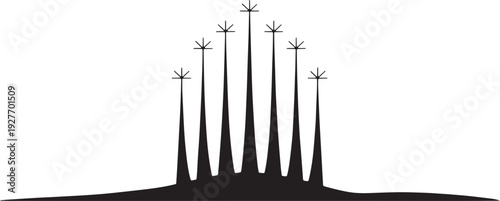 Seven stylized religious crosses in silhouette on a transparent background for spiritual themes