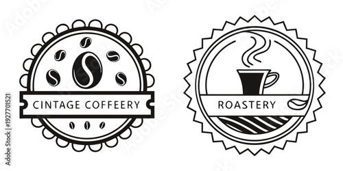 Two circular logos featuring a dollar sign and a fountain pen respectively. Vector