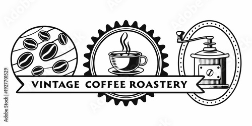 Vintage coffee roastery logo with rustic and artisanal design elements Vector