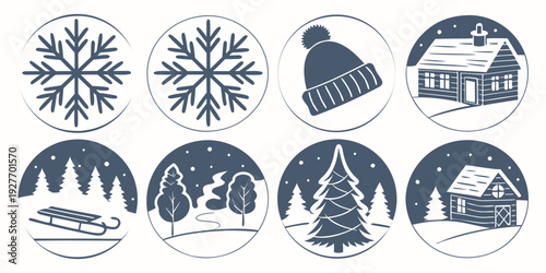 A collection of various snowflake designs showcasing intricate patterns and unique shapes. Vector