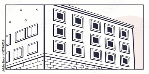 A detailed architectural drawing of a modern building with multiple windows and structural elements Vector