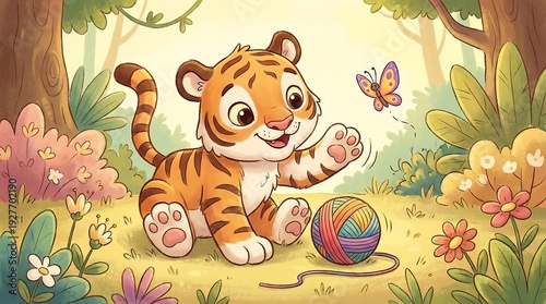 Cute Tiger Cub Playing With Ball