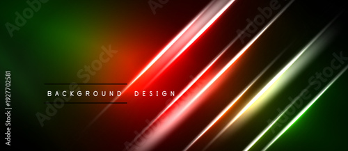 Abstract neon lines over dark background. Gradient colors blend from green to red. Modern design element for digital projects.