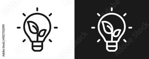Green Innovation Icon Set Outline In White And Black Background