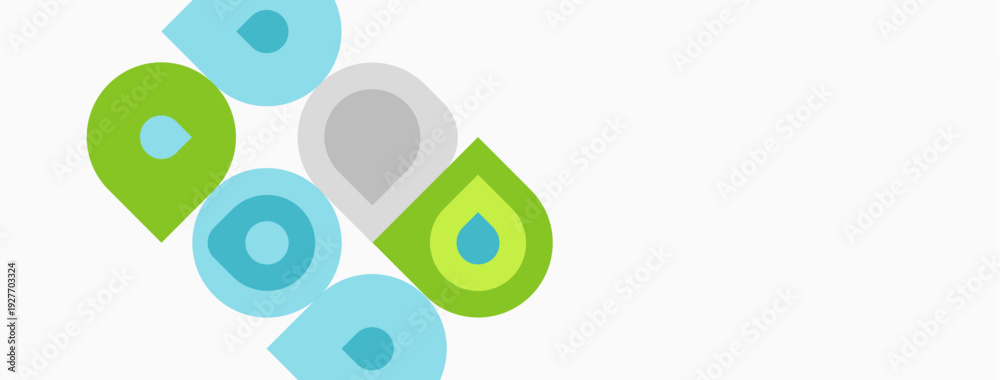 Fototapeta premium Colorful overlapping letterforms spell pod. Design features light blue, green, gray hues. Minimalist aesthetic, clean lines present.