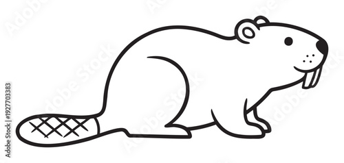 A friendly beaver outline drawing featuring its characteristic flat tail and prominent front teeth, ideal for educational resources, nature craft activities, and wildlifethemed projects