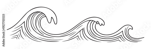 Stylized black outline ocean waves depicting a serene marine environment perfect for graphic decor, travel agency branding, or serene naturethemed printed materials
