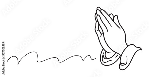 Graphic depiction of praying hands with a flowing line, conveying devotion and hope, ideal for spiritual guidance resources and mindfulness projects.