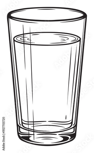 Simple black and white line drawing of a refreshing glass of water, perfect for health and wellness educational content, beverage industry branding, or lifestyle graphic applications.