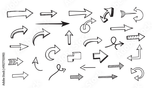 A versatile collection of handdrawn doodle arrows for emphasizing direction, guiding navigation, and adding a playful, instructional touch to any user interface, infographic, or presentation