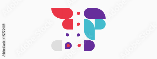 Abstract colorful shapes form whimsical butterfly illustration. Dots connect elements, creating playful design. Simple background enhances vibrancy.