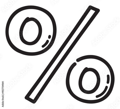 Hand drawn percentage symbol doodle perfect for illustrating financial reports, discount offers, sales promotions, or educational materials with a charming, approachable touch.