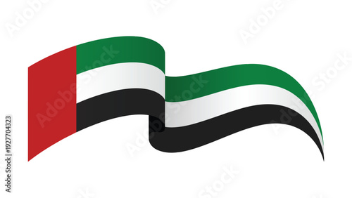 United Arab Emirates flag ribbon wave isolated on transparent background patriotic UAE national symbol flowing fabric banner design element