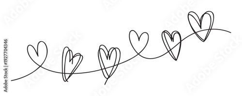 Continuous handdrawn line forming multiple hearts symbolizing love, connection, and affection perfect for romantic greetings, wedding invitations, or heartfelt messages.