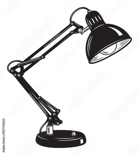 Adjustable desk lamp with an oldfashioned light bulb, perfect for illustrating concepts of study, work, and focused illumination in educational publications or office supply advertisements.