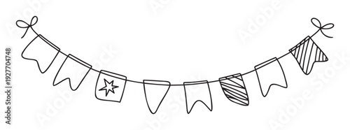 Festive outline doodle party flags garland for birthday celebrations and special events, perfect for adding a playful decorative touch to invitations or marketing materials