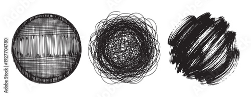 Versatile abstract black ink shapes including scribbled tangle, crosshatch grid, and bold brushstroke texture for dynamic graphic overlay, modern web background, or contemporary branding