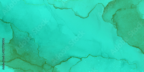 Abstract turquoise alcohol ink background with fluid teal marble texture and teal washes with delicate marble like veins and organic edges.