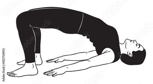 Woman performing a yoga bridge pose with emphasis on flexibility and strength, suitable for fitness guides and wellness marketing materials