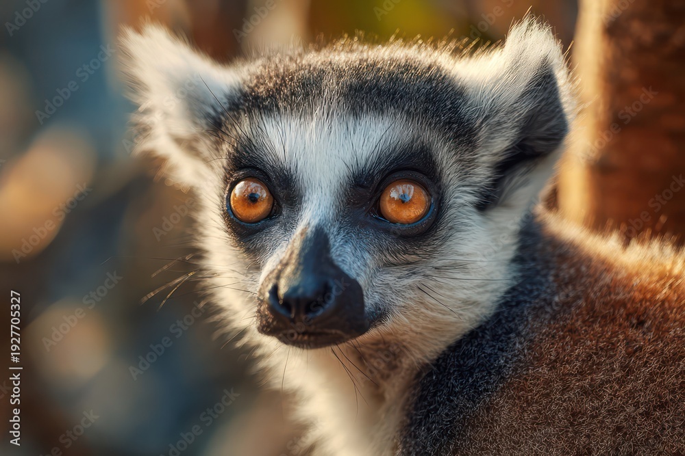 Fototapeta premium Lemur Catta exploring its natural jungle environment