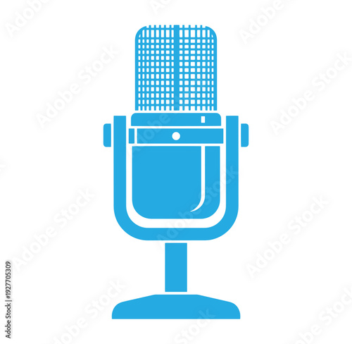 Blue microphone icon for podcasting and voice recording equipment  simple illustration