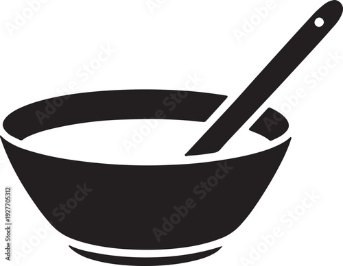 Bowl with spoon icon representing food and breakfast meal preparation and healthy eating