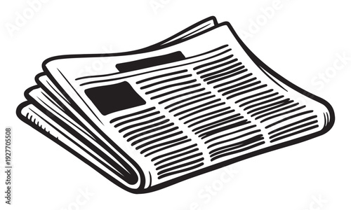 A stack of folded newspapers displaying headlines and articles in a handdrawn style, useful for symbolizing news, current events, or media communication in various projects.