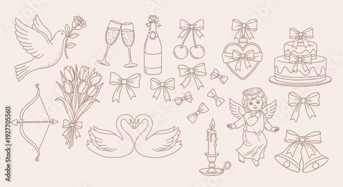 Romantic Valentine's Day Icon Set: Love, Celebration, and Cherubic Angels