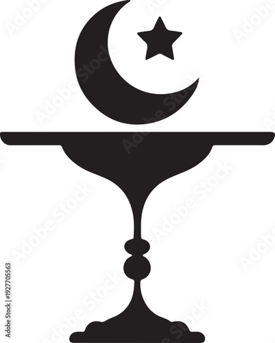 Crescent moon and star on pedestal silhouette symbol for religious celebrations and ramadan art
