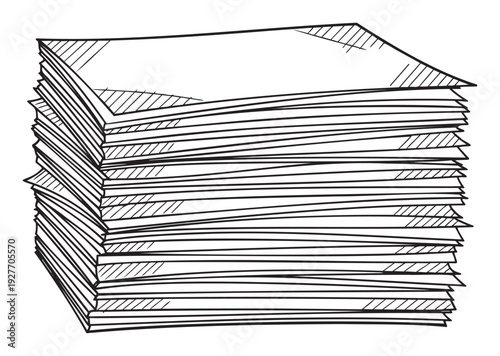 Stack of monochrome document papers for office tasks, financial statements, and business administration applications