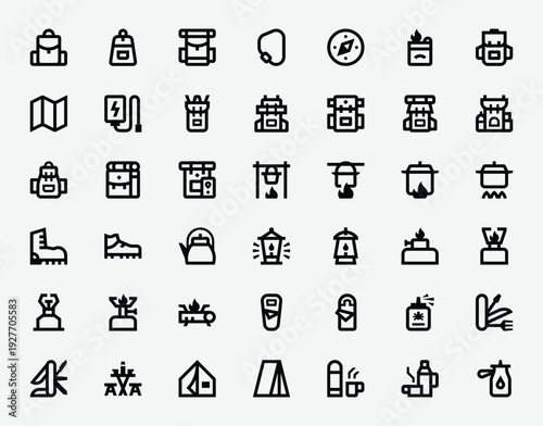 Travel Gear Line Icon Set