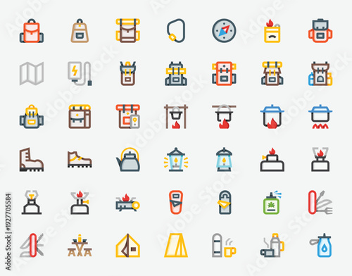 Travel Gear Color Icon Set