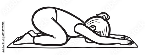 A person performing a relaxing Childs Pose on a yoga mat, perfect for illustrating wellness guides, fitness programs, and mindful exercise content