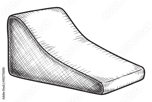 Hand drawn ergonomic bed wedge pillow sketch provides comfortable support for sleeping, reading, or acid reflux relief for health and lifestyle product promotion.