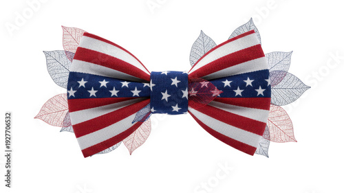 American flag bow tie with skeleton leaves