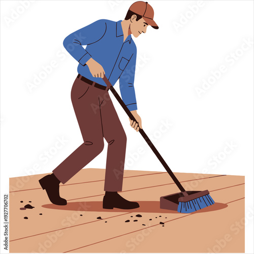 man cleaning floor with mop