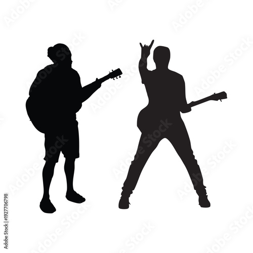 Rock Guitarists Silhouette Isolated on White Background