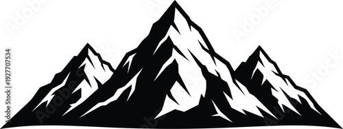 Mountain range silhouette illustration, high alpine peaks isolated black vector landscape design nature adventure concept