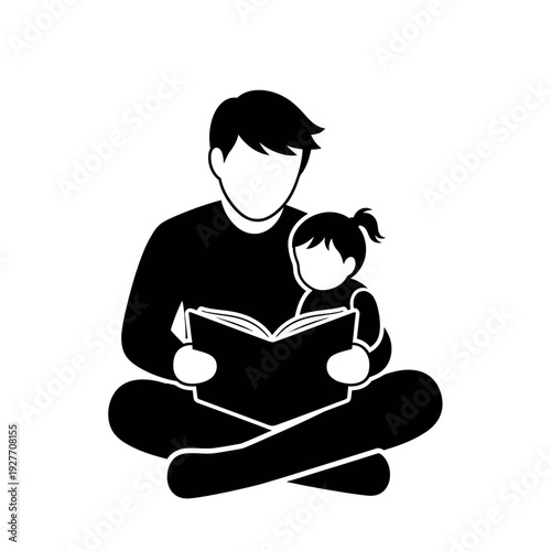Father Teaching Child Reading Education Concept Vector