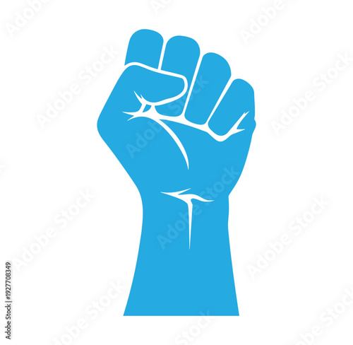 Blue raised fist icon symbolizing protest or solidarity in a powerful gesture