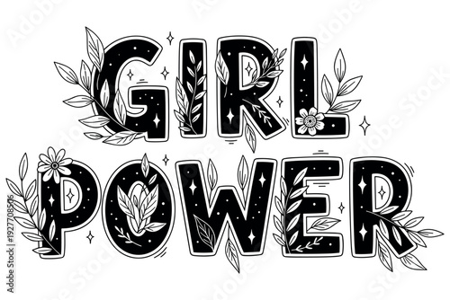 Decorative women empowerment and Women’s Day lettering compositions typography with floral and doodle elements