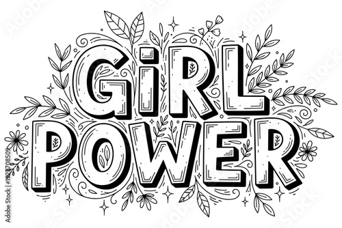 Decorative women empowerment and Women’s Day lettering compositions typography with floral and doodle elements