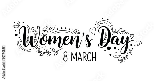 Women's Day and Girl Power lettering designs with floral and decorative elements