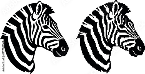 Black and white zebra head illustration with a modern design on transparent background