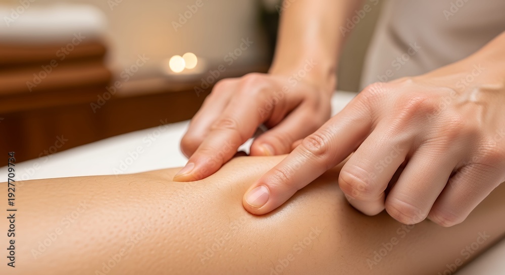 Naklejka premium Woman getting massage on her back in spa room with candle in.