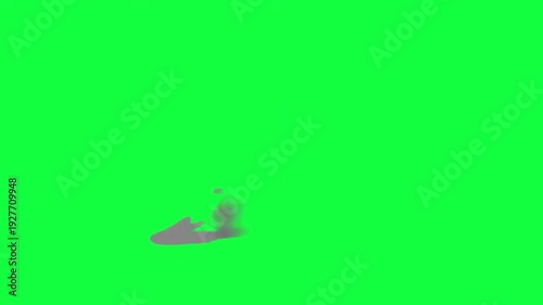 Gray 2d cartoon smoke puff animation for explosion or steam effect isolated on green screen background