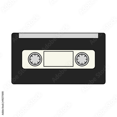 Retro Black Cassette Tape Flat Illustration for Vintage Music and Audio Recording
