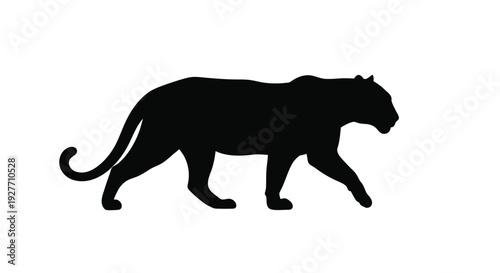 Silhouette of a walking tiger against a plain white background