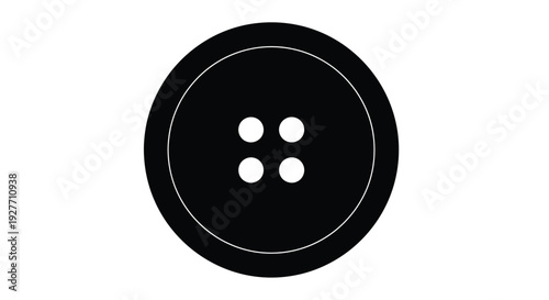 A simple black button with four white holes isolated on a white background